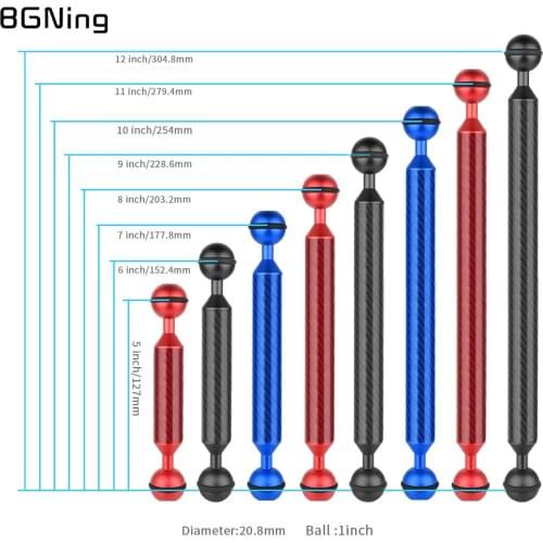 Diving Carbon Fiber 1inch Dual Ball Head Float Buoyancy Arm D20/40/60/80mm Camera Underwater Mount 5/6/7/8/9/10/11/12/14 Inch