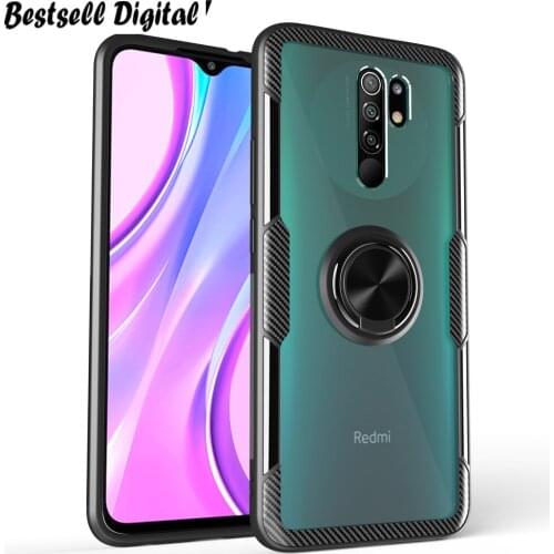 Shockproof Armor Case for Redmi 9 Transparent Clear Magnetic Ring Phone back Cover for Xiaomi Redmi Note 9 10X 4G