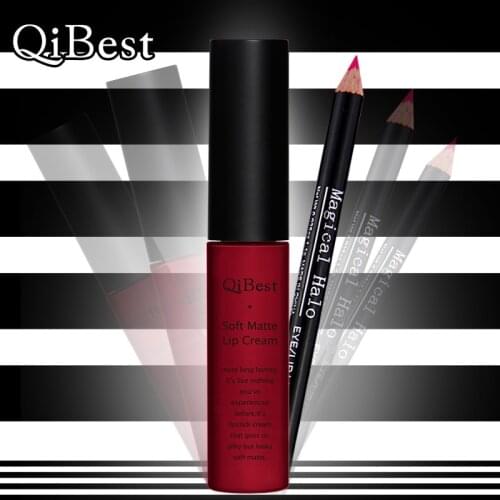 QiBest 16 Color Matte Lipstick Lip Set Long Lasting Make Up Red Lip Gloss Pencil Kits Nude Makeup Liquid Lip Stick Waterproof