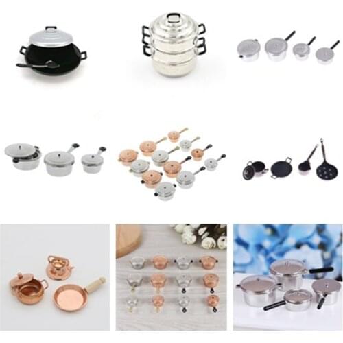 Multi Styles Frying Pan Cooking Pot Kettle Cookware Cooking Micro Steamer Kitchen Utensils Toy 1/12 Scale Dollhouse Miniature