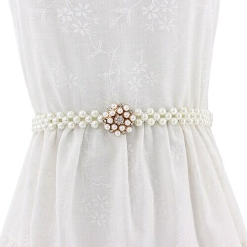 Elegant Women Pearl Belt Elastic Waist Belt Buckle Pearl Waist Chain Female Ladies Slim Belt Girls Crystal Dress Waistband