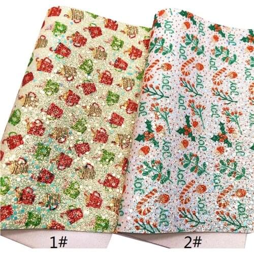 Christmas Cups Candy Canes Printed Chunky Glitter Vinyl Fabric Sheet Felt Backing Synthetic Leather Faux Vinil DIY A4 SIZE R300B