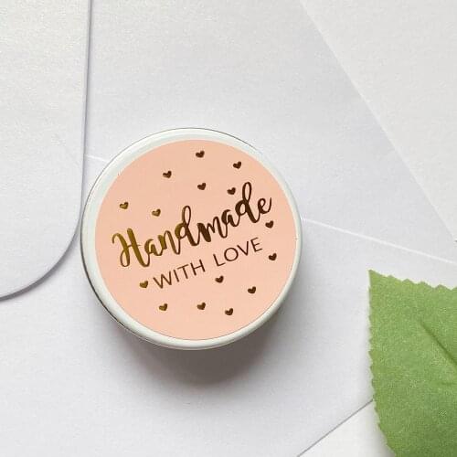 Pink with gold foil handmade with love stickers for small business ,Personalize Social Media Stickers, Order Package Lables