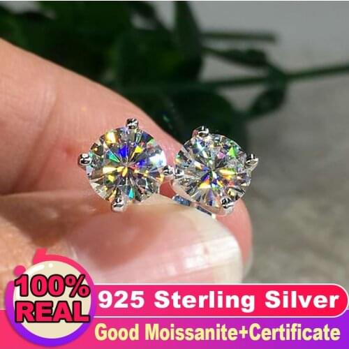 925 Sterling Silver Moissanite Stud Earrings 6.5mm Round Cut Quality Assurance Fashion Wedding Jewelry