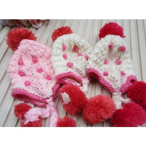 Girls rithinstone Bomber Hats Crochet Hat Handmade Beanie Knitted hat 20pcs/lot #2800