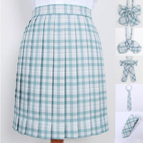 School Dresses Cute Light Blue Plaid Pleated Skirt High Quality JK Uniform Skirt Students Cosplay Anime Sailor Suit Short Skirts