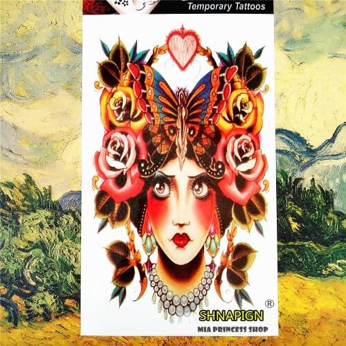 SHNAPIGN Sexy butterfly lady Temporary Tattoo Body Art, 12*20cm Flash Tattoo Stickers, Waterproof Fake Henna Tatto Wall Sticker
