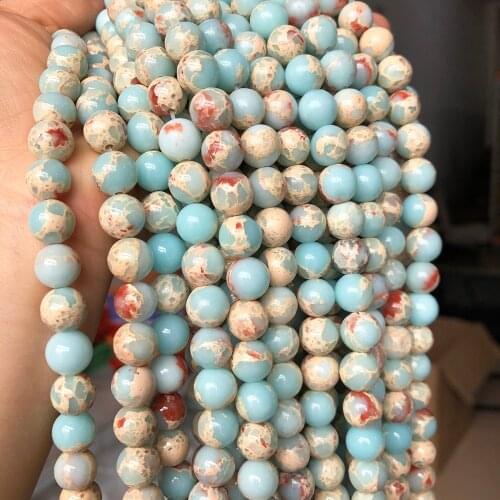 Blue Shoushan Stone Snakeskin Jaspers Stone Loose Spacer Beads For Jewelry Making DIY Bracelet Necklace 4/6/8/10/12mm 15"Inches