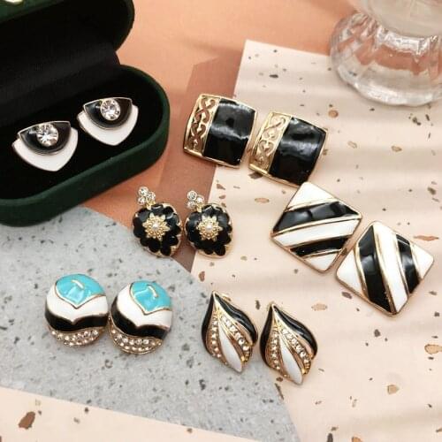 Rhinestone Earrings Drip Glaze Geometry Vintage Accessories Femme Brincos Modern Office Party Jewelry