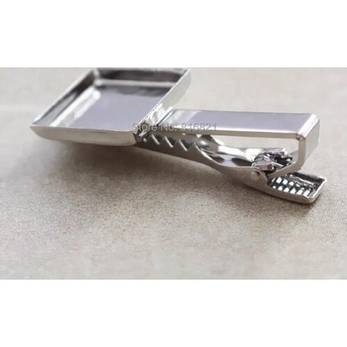 Tie Clip Bar with Square Deep Wall Bezel Cups Blank Resin Cabochon Settings Rhodium tone plated Brass Mens Tie Clip Bases