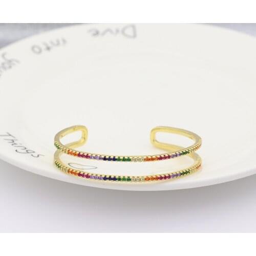 Womens gold cz open bangles copper rainbow zircon cross barcelets for women dropshipping