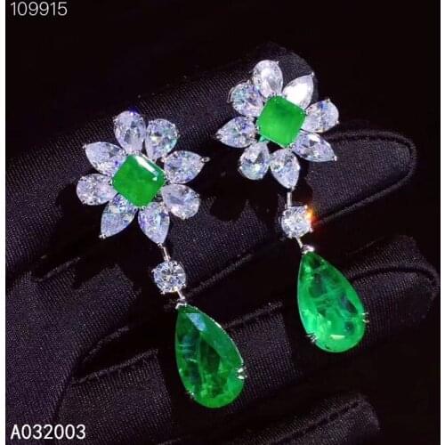 KJJEAXCMY Fine Jewelry 925 sterling silver inlaid natural Emerald female earrings Ear studs classic support detection