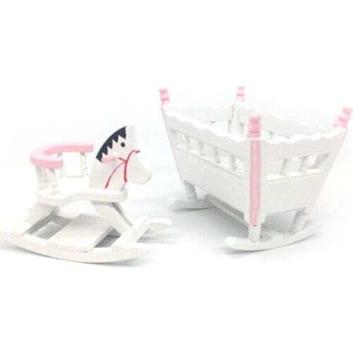 1:12 Miniature Dollhouse Furniture White Wooden Baby Nursery Cradle Bed Crib Mini Doll House Accessories Decor
