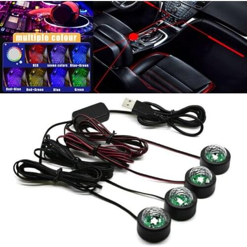1set 12V Car Atmosphere Lamp Interior USB Auto Ambient Decor Lights Led Mini Auto Sound Control Decorative Light