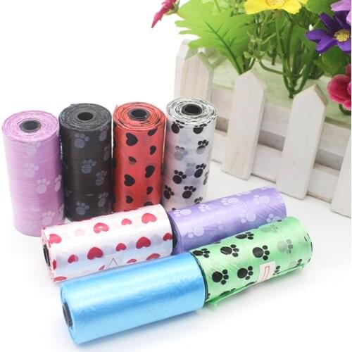 15pcs/roll Pet Dog Waste Poop Bags with Pets Dogs Trash Cleaning Supplies Clean-up Garbage Waste Bag Pet Supplies Random Color