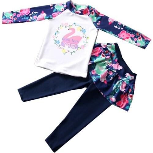 2021 Girl Swimsuit Two Pieces Childrens Swimwear Swim Suits Child Long Sleeve Ang Pant Sets Bathing Suit 2-14T