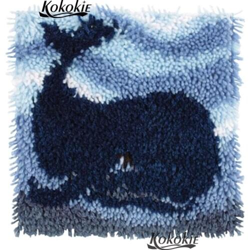 3d carpet cartoon whale Latch Hook Cushion Kits Needlework Crocheting Throw Pillow Unfinished Yarn Embroidery Pillowcase