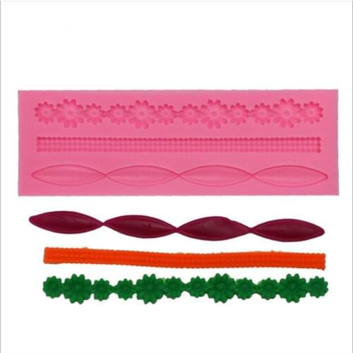 3D Lace Flower Bead Chain Silicone Fondant Mould Cake Decorating Baking Molds Sugar Paste Tools