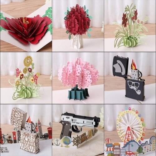 3D Pop Up Sunflower Flower Greeting Card Christmas Birthday New Year Invitation