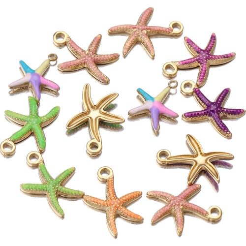 5pcs Stainless Steel Enamel Conch Sea Shell Charms Ocean Pendants Starfish Anklet Bracelet Necklace DIY Jewelry Designer Charms