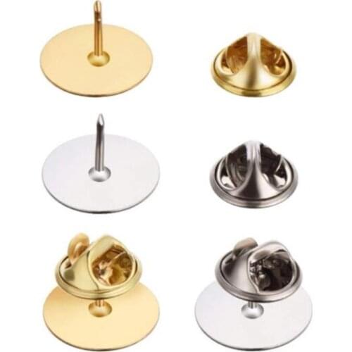 50Sets Brooch Holder Badge Holder Brooch Pin Settings 8mm 10mm 15mm Flat Base Stabbing Pins Butterfly Clasp DIY Jewelry Findings