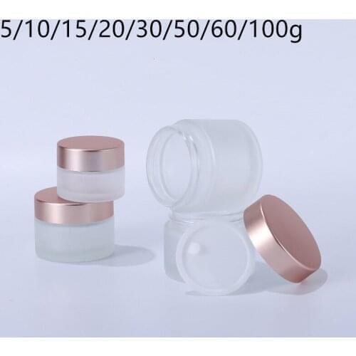 50pcs 5-100g Frosted Glass Cream Jar Cosmetic Container Cosmetic Jars Rose Gold Lid Glass Bottle Make Up Containe Jars Travel