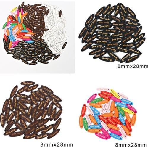50Pcs Ellipse Wooden Button "Hand Made" Wood Button Sewing Accessories For Clothes Handmade Scrapbooking Craft DIY 8*28mm