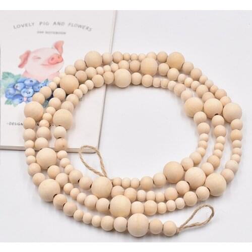 54pcs 12mm+72pcs 16mm+18pcs 25mm Wood Bead Garland Farmhouse Beads Rustic Garland Prayer Beads for Wall Hanging Decor