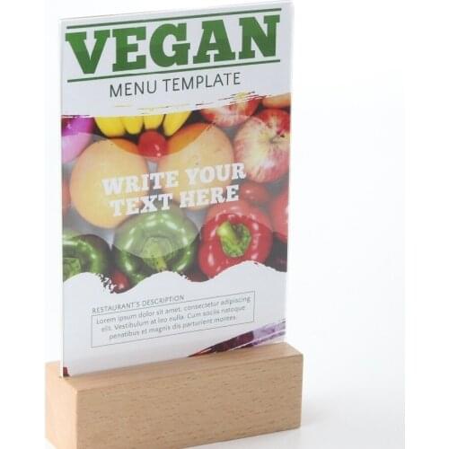 A5 Price Acrylic Price Tag Holder Desk Sign Menu Holder Display Rack Tabletop Sign Holders Picture Frame Wood Photo Stand Rack