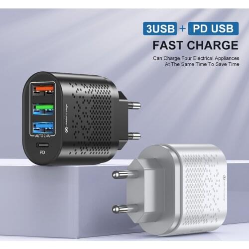 GTWIN EU/US Plug 48W Fast Charging Adapter Phone Charger For iPhone Xiaomi QC3.0 Quick Charge USB Ports Hub Mobile Phone Charger