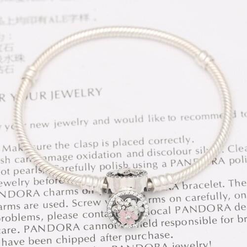 Authentic S925 Sterling Silver Moments Bracelet Bangle With Poetic Blooms Clasp For Women fit Lady Bead Charm DIY Jewelry