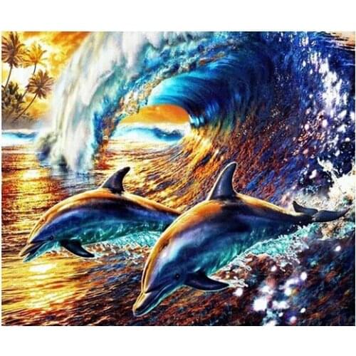 Dolphins Rough Sea Diy Diamond Painting 40*30cm Decorative Painting Handwork Resinstone Square Full Drill Picture Unfinish