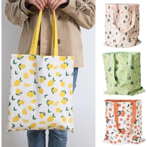 Cherry Print Double-sided Dual-use Cotton Linen Handbag Shopping Storage Bag