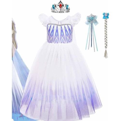 Puff Sleeve White Princess Clothing Elsa Costume Kids Wedding Party Dress Halloween Girls Elsa 2 Snow Queen Cosplay Outfit Gowns