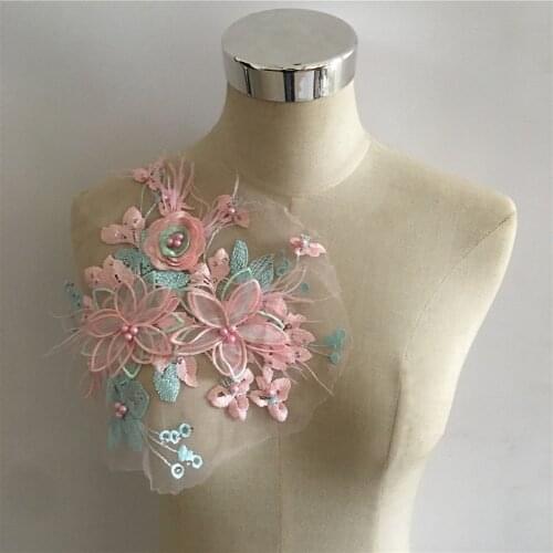 Beautifully designed female 3D three-dimensional flower decoration pearl lace embroidery DIY craft clothing supplies accessories