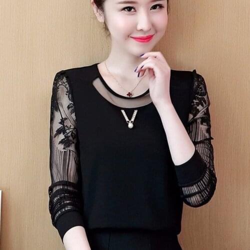 Lace Shirt Spring Summer Korean Version Blouses Long Sleeve Soild Color Sexy Lady Hollow Out Blusas Tops DM0069