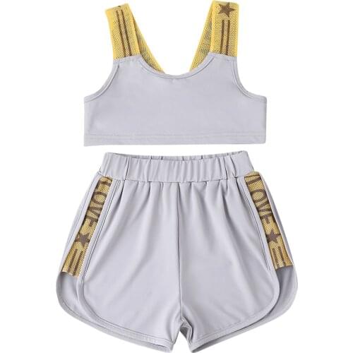 OPPERIAYA 2Pcs Toddler Summer Sportswear Letters Splicing U-Neck Sleeveless Vest Elastic-Waist Shorts for Little Baby Girls Gray