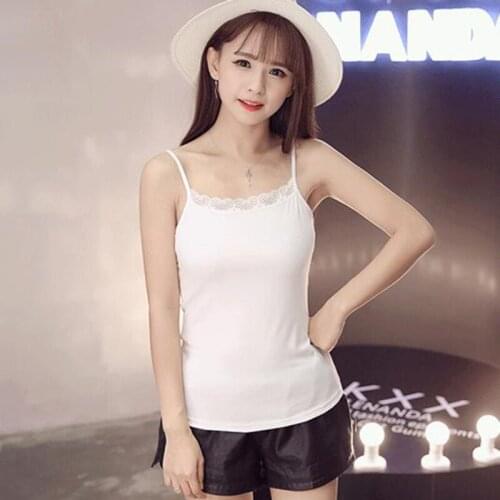 Hot Selling Trendy Modal Slim Camisole Sleeveless Casual Lace Tank Tops Female Clothings Basic Tops Blusas Solid Color Ladies