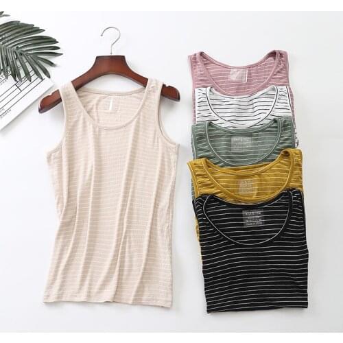 Summer Autumn Women Modal Tanks Slim Elastic Stripe Tank Female All Match Bottoming Vest Solid Soft Camis Plus Size Tops AB1517