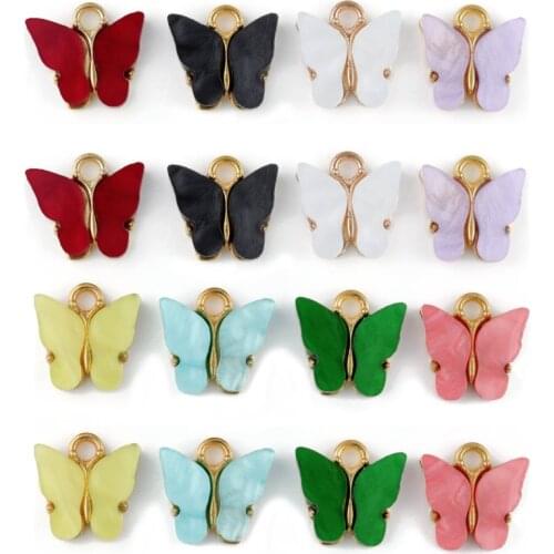 Fashion Alloy Colorful Acrylic Butterfly Charm Pendant Jewelery Fit Necklace/Bracelet/Earring DIY Handmade 13X13MM 5PCS y1423