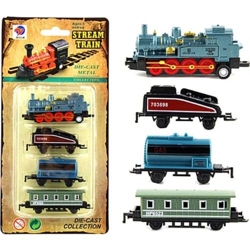 Steam Train Set Railway Vehicles Toys Mini 4/5Pcs Diecasts Metal Alloy Classic Toys Children Learning Education Christmas Gift