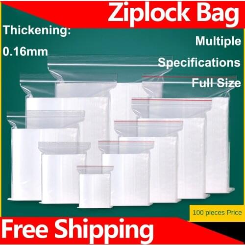 Ziplock Bag 16 Silk Zip Lock Plastic Sealing Bag100pcs Transparent PE Poly Bags Fresh Storage Food Envelope Bag Reusable Zip Bag