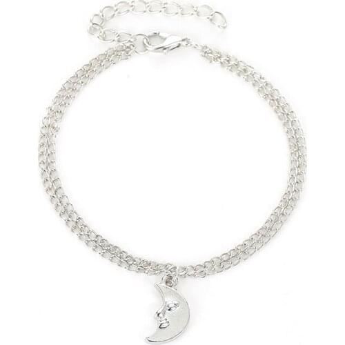 Simple Fashion Double Layer White Moon Alloy Anklet Bracelets For Women Fashion Barefoot Chain Jewelry Foot Jewelry