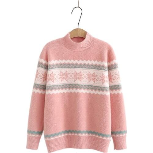 Argyle Embroidery 2021 Winter Women Knitted Pullovers Sweaters Full Sleeve Warm Jumpers Female Soft Graphic Embroidery Knitwear