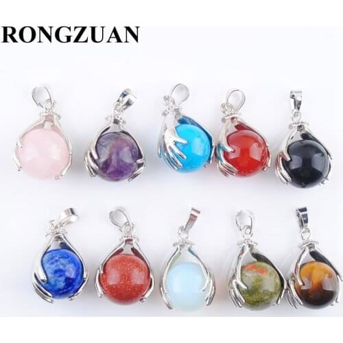 RONGZUAN Natural Lapis Lazuli Amethysts Rose Quartzs Round Ball Stone Bead Both Hands Pendants Reiki Chakra Jewelry 1Pcs TBN312