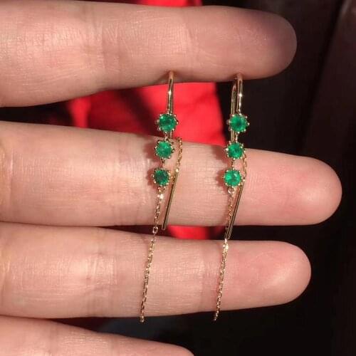 Natural green Emerald drop earrings 925 silver Natural gemstone Ear line Simple delicate long-line women party gift jewelry
