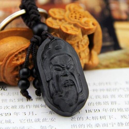 Creative Ebony Guang Yu Car/Bag Handmade Keychain Amulet Pendant Wooden Good Luck For Your Amulet Pendant Key Rings All The Best