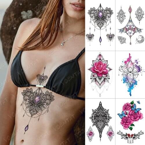 Waterproof Temporary Tattoo Sticker Gun Flower Butterfly Lotus Peony Flash Tattoos Lace Henna Body Art Arm Fake Tatoo Women Men