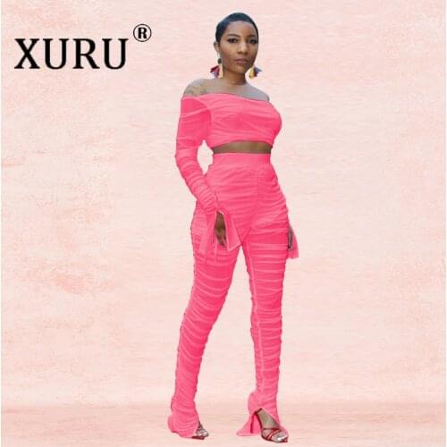 XURU Europe and America Sexy Mesh See-through Jumpsuit Two-piece Autumn New Best Womens Jumpsuit Suit
