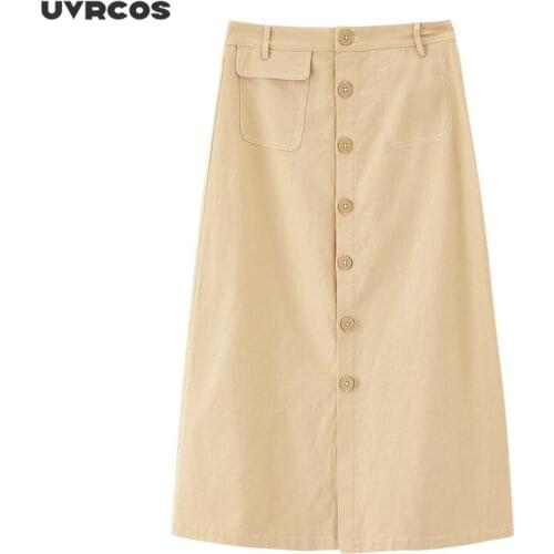 UVRCOS 2020 Summer Cotton and Linen Commuting Concise Style A-line Retro Skirt